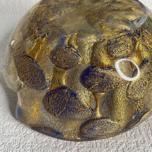 Vintage 1950s Vibrant Cobalt Blue and Gold Murano Ashtray Bowl by Barovier and T - Picture 7 of 11